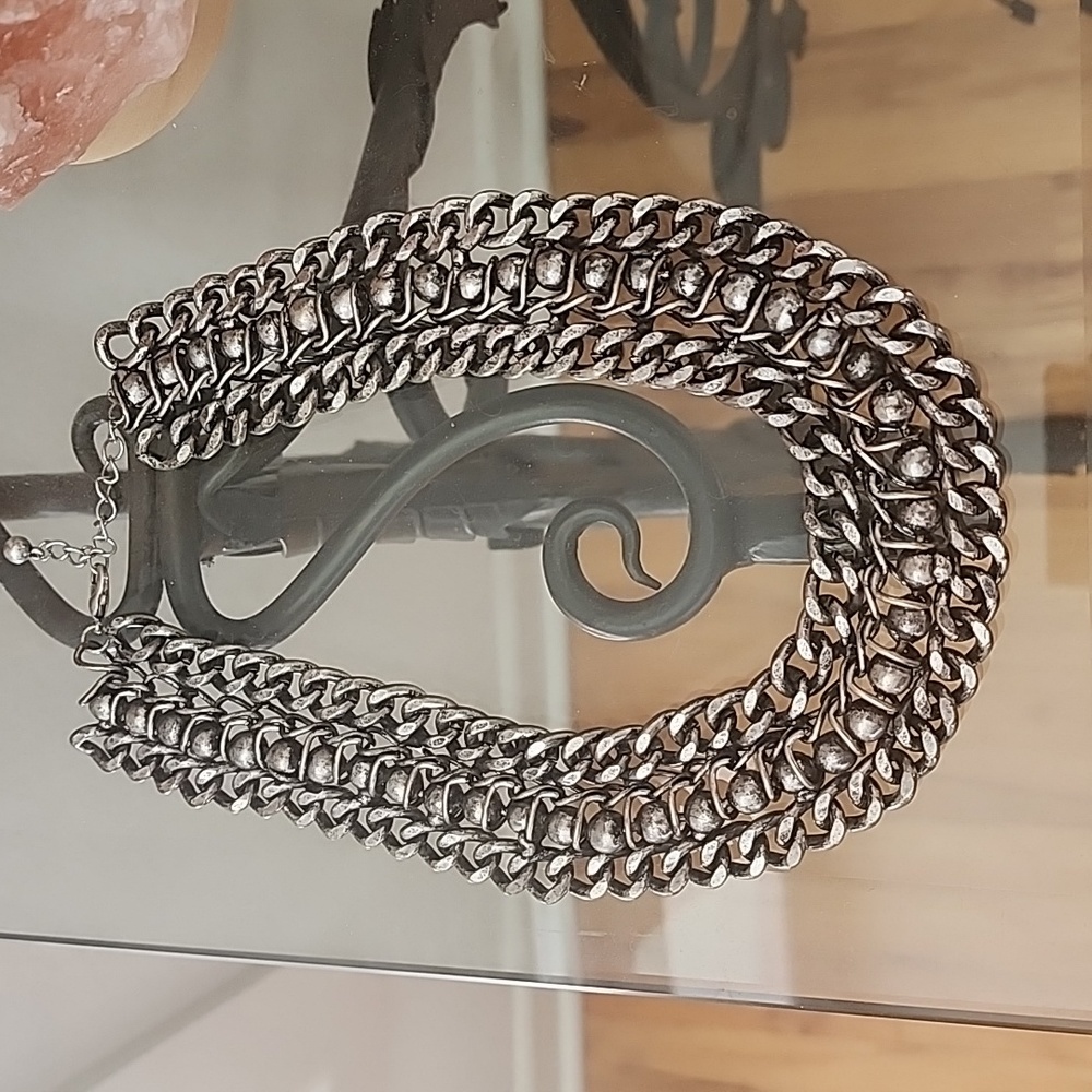 Statement Choker/Collar Necklace Multi-Chain Silv… - image 5